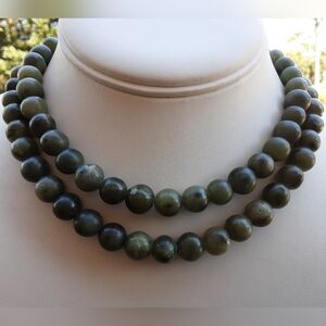 LES BERNARD Natural Green Nephrite Jade Necklace 30" - Vtg